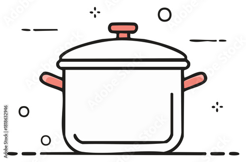 Cooking pot illustration, kitchen utensil with lid and red handles
