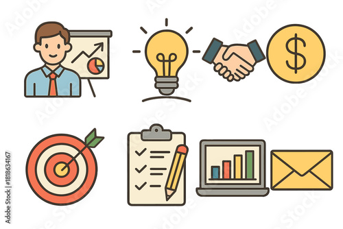 Essential business concepts covering planning, finance, goals, data analysis, and communication