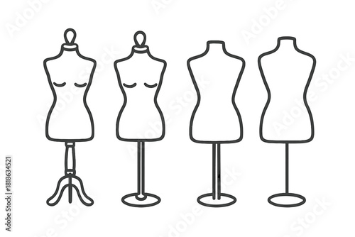Simple outline female tailor's mannequins and adjustable dress forms for fashion and tailoring projects