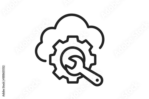 Wrench and gear symbol inside a cloud shape representing digital service maintenance and technical setup