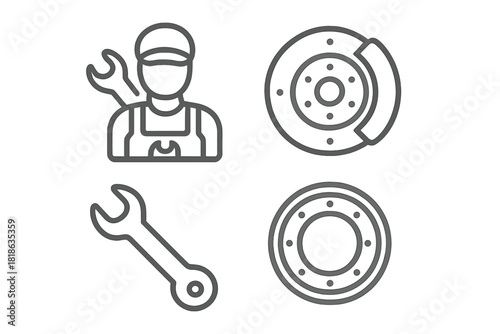 Automotive service and mechanical repair elements featuring tools and vehicle parts