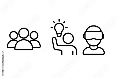 Business and technology concepts represented by team, idea, and virtual reality symbols