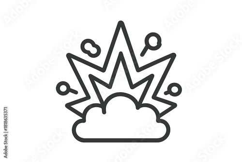 Stylized outline drawing of a powerful explosion with a sudden burst of energy and smoke cloud
