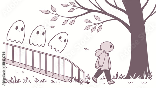 Quiet Person Leaving Past Ghosts Behind on Autumn Path for Emotional Healing