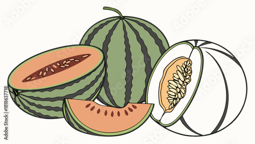 Delicious Fresh Watermelon and Cantaloupe Illustration for Summer Recipes Food Blogs and Healthy Lifestyle Content