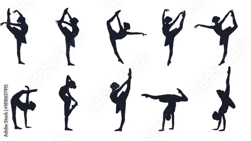 Silhouettes of Gymnasts Performing Various Poses and Stretches