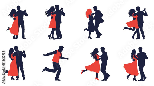Dancing Silhouettes Couples in Motion, Expressive Poses, and Graceful Movements