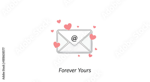 Digital love letter envelope with at symbol and floating hearts conveying affection