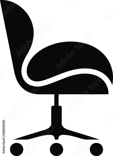 Side Profile Silhouette of a Swivel Chair with Three Wheels black furniture