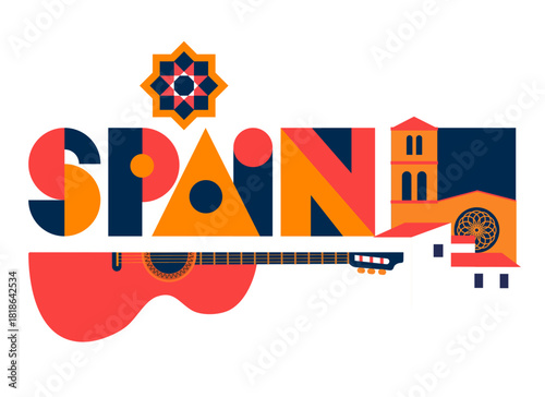 spain background  with guitar and spanish town