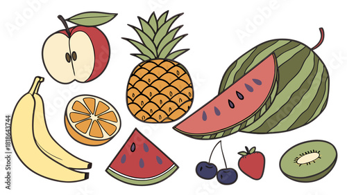 Vibrant Hand Drawn Fresh Fruit Assortment for Healthy Eating Nutrition Marketing and Wellness Lifestyle Campaigns