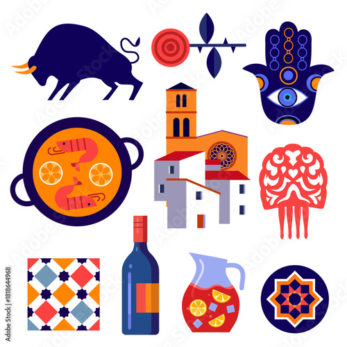set of andalusian vector icons and symbols