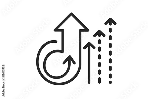 Abstract symbol of iterative development, continuous improvement, and upward trajectory arrows