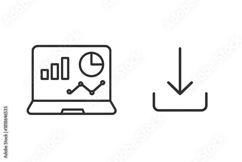 Data analysis charts displayed on a computer screen next to a download icon