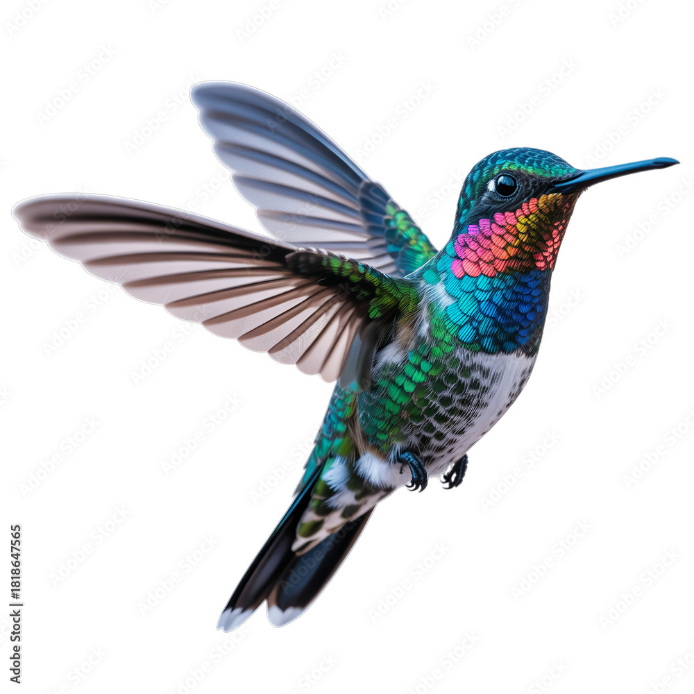 Fototapeta premium Colorful Ruby Throated Hummingbird in Flight Isolated