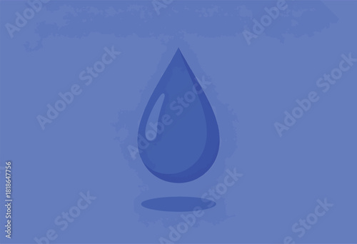 A stylized blue droplet suspended against a mottled, blue-toned backdrop, with a slight shadow beneath