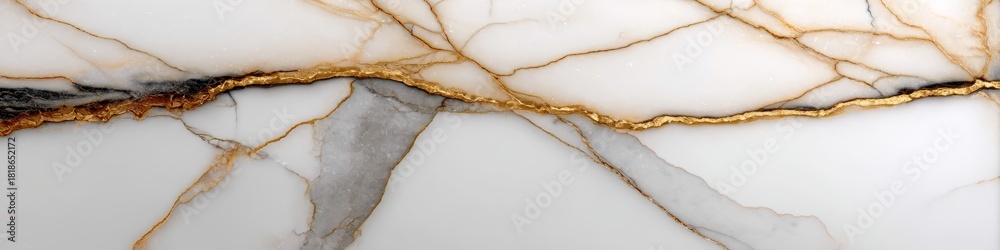 Fototapeta premium Elegant faux marble stone texture with golden veins on a pristine alabaster surface for interiors.