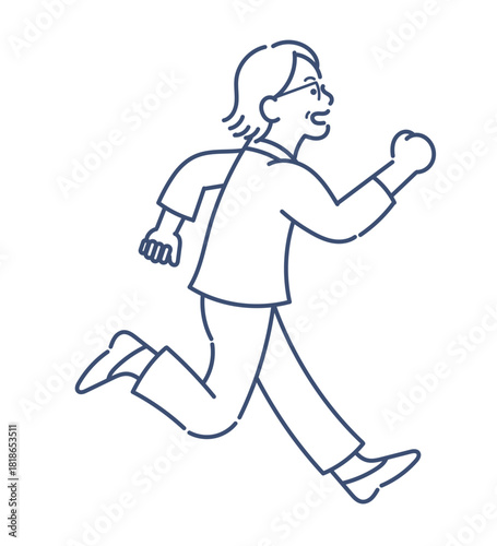 走る40代のビジネスウーマンのイラスト　線画のみ