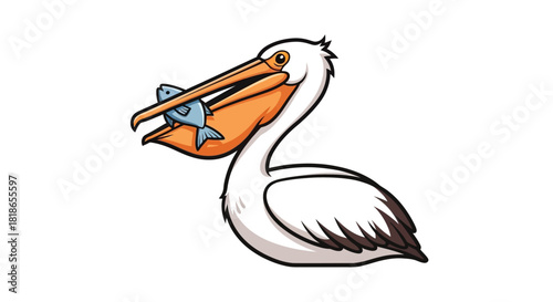 Cartoon Pelican Catching Fish Vector Illustration for Wildlife and Nature Content