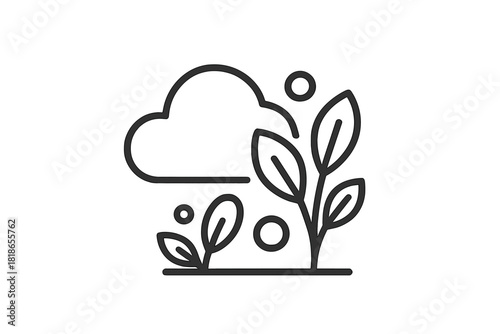 Cloud raining water drops onto a growing plant sprout