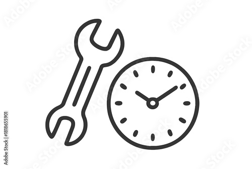 Spanner and clock symbol representing scheduled maintenance or repair service time