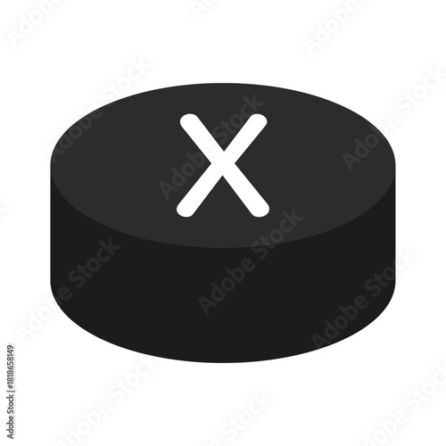 シンプルなモノクロのXボタンのベクターイラスト。円柱状のゲームのスイッチの背景透過素材