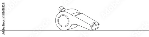 A continuous one-line drawing of a whistle, often used in sports or for signaling, against a clean white background