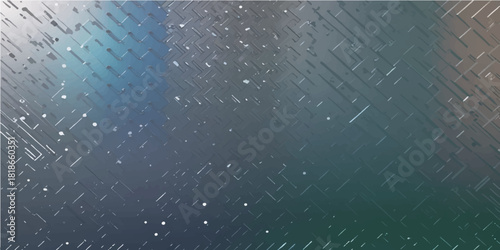 Blue light and texture of rain drops on glass window at night surface create a wet liquid nature backdrop