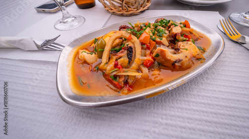 Stewed Octopus Traditional Style, Portuguese  Cuisine,  Portuguese Gastronomy, Madeira, Portugal, Europe