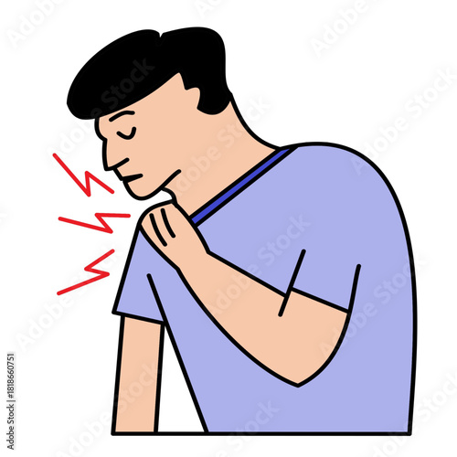 man suffering from shoulder joint pain muscle problem minimalist color icon.eps