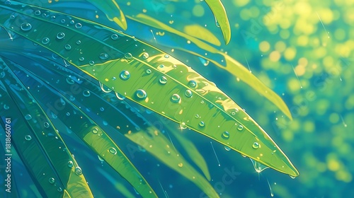 Vibrant foliage, close-up of lush green leaves shimmering in sunlight, showcasing nature's beauty, ideal for eco-themed designs.