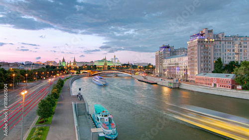 Canvas Print View from the Patriarchal Bridge towards the Moscow Kremlin and the Large Stone Bridge day to night timelapse