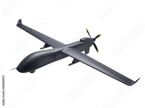 Foto Dark gray military drone PNG isolated on transparent background, unmanned aerial