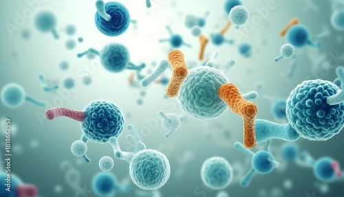 Abstract bacteria, probiotics, gram positive bacteria bacteria and viruses of various shapes against a light background