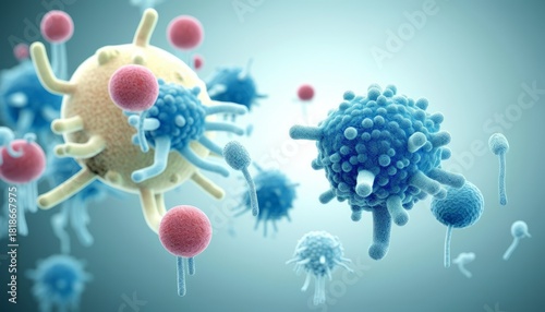 Abstract bacteria, probiotics, gram positive bacteria bacteria and viruses of various shapes against a light background