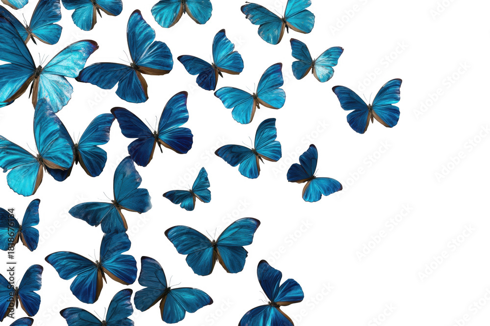 Fototapeta premium A Captivating Collection of Vibrant Blue Butterflies Enchantingly Floating isolated on transparent background , Showcasing Their Delicate Beauty and Graceful Movement in Nature.