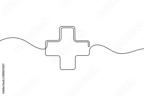 
medical cross sign continuous one line drawing health symbol
