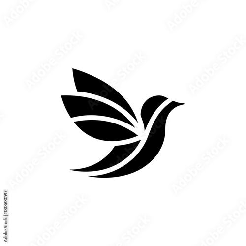 Elegant black bird soars freely, symbolizing peace, hope, and spiritual journey, simple vector art