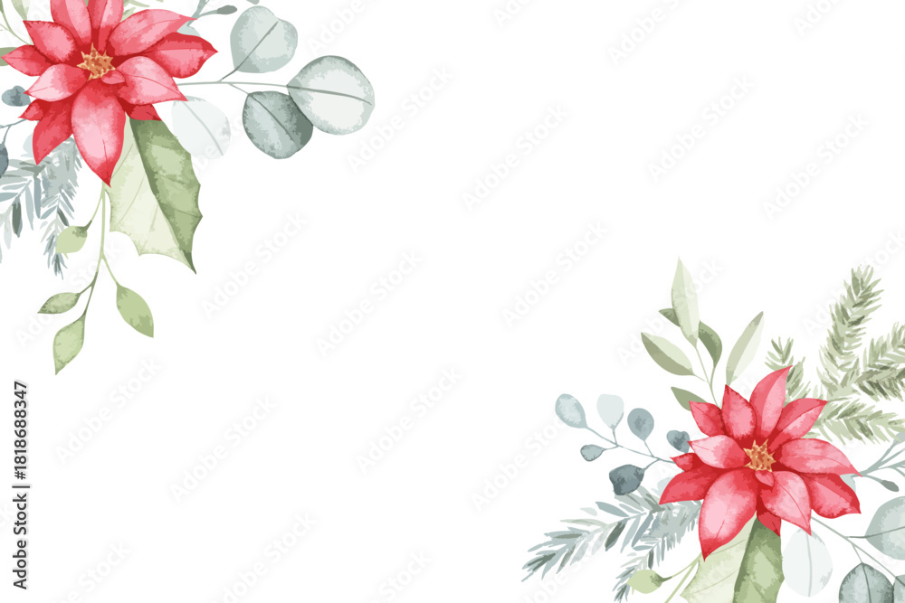 Obraz premium Winter Poinsettia Floral Corner Card Background