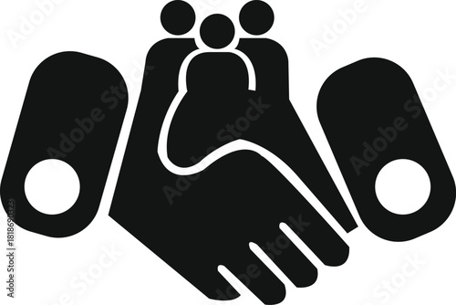 Illustration of a business deal with a handshake and three people, , symbolizing partnership, agreement, and collaboration in business