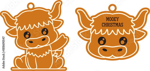 Cute baby highland cow gingerbread ornament svg, christmas tree hanger, personalized name, customized text, rustic farmhouse decor, laser ready, cut file, glowforge silhouette cricut
