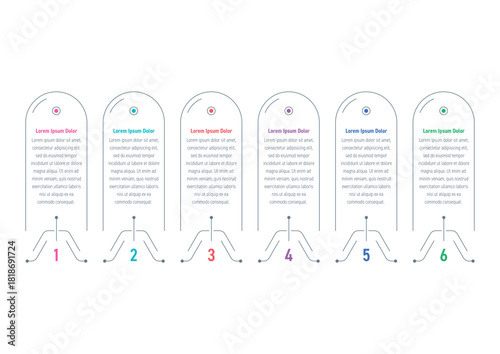 Linear, six-option information template. Infographic template for business, education, science, industry. Infographic template for annual report, magazine