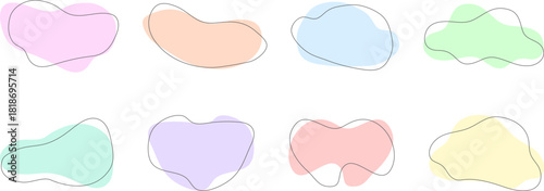 Abstract color blob shapes, pastel vector liquid random forms, fluid silhouette, simple smooth ink stain. Random bubble spot set. Highlight for social media stories, vector.