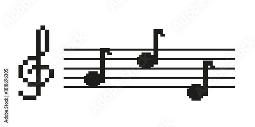 Vector Musical Notation isolated white background. Vector illustration of abstract treble clef notes on the Musical Notation. Perfect for Music school wall decor. EPS 10