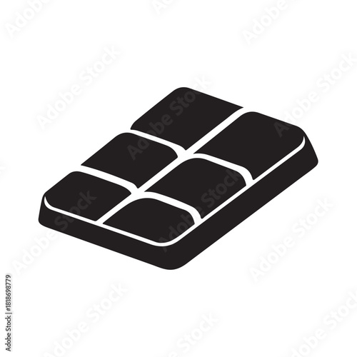 Delicious chocolate bar Silhouette, Dark chocolate bar silhouette, chocolate icon on white background, Simple graphic silhouette of a segmented chocolate bar on a white background