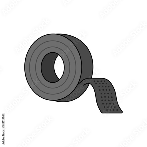 Cable velcro wrap roll illustration. Small reusable strap form. Slight peeled tip detail. Simple cable-tidy tool shape. Minimal organization accessory piece.