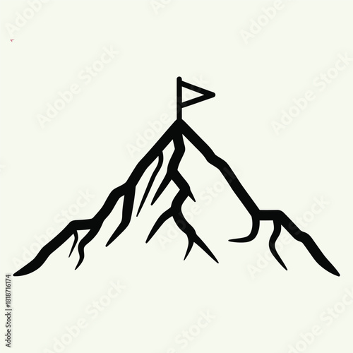 Stylized black mountain peak with flag at summit, representing achievement and success