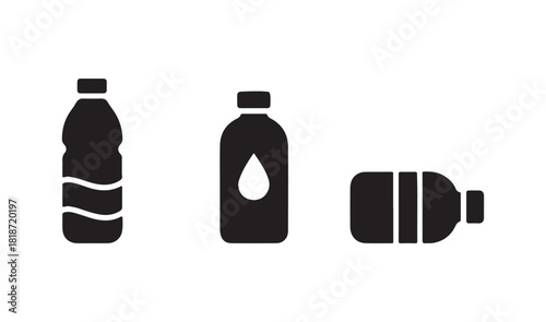 Three silhouette icons of beverage bottles and a cap