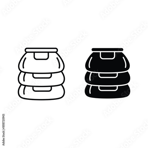 Stack of three electrical porcelain insulator icon set isolated on