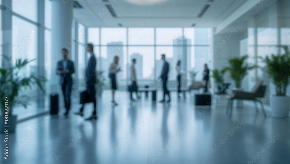 Fototapeta premium Blurred business people in bright modern office lobby. Perfect background for business.